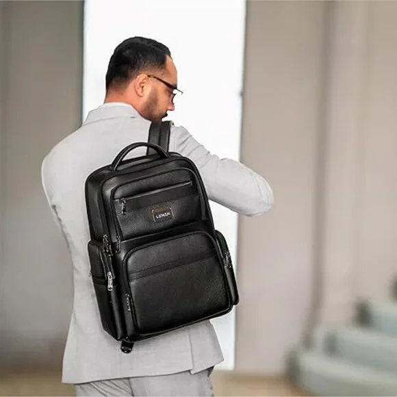 LENZN Durable Leather Laptop Business Backpack - Picture 2 of 9